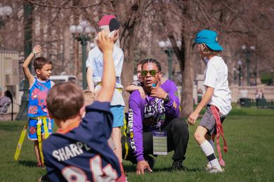 Youth volleyball player preparing to hit the ball