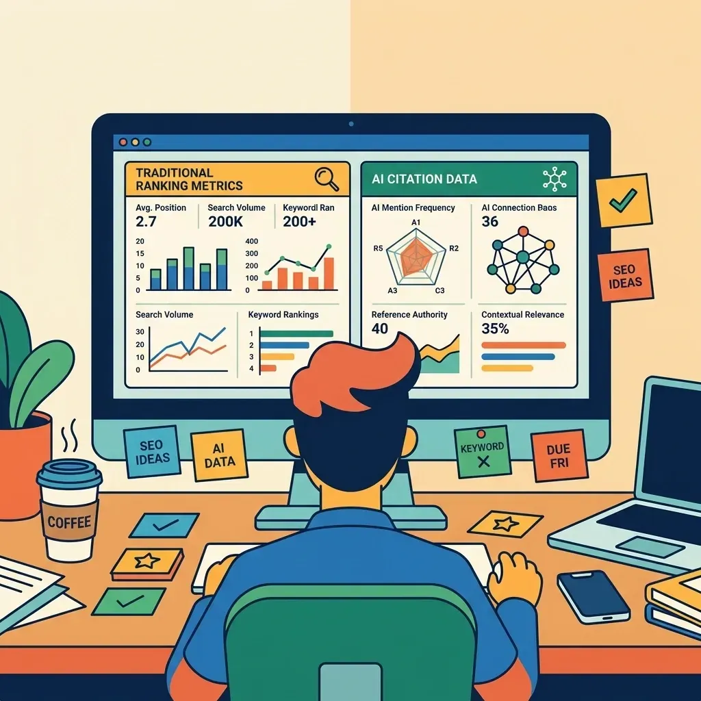 Person at desk viewing colorful analytics dashboard on a large monitor in a modern workspace