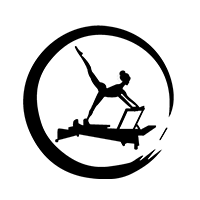 Silhouette of a gymnast balancing on a pommel horse inside a circular black logo