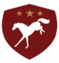 A red shield with a white horse and three stars on it.