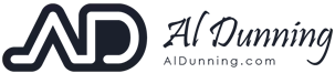A logo for al dunning is shown on a white background