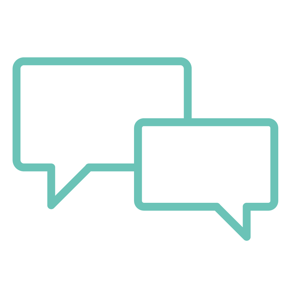Two speech bubbles are connected to each other on a white background.