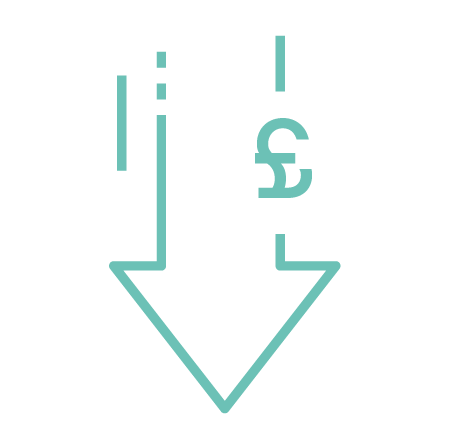 An arrow pointing down with a pound sign on it.
