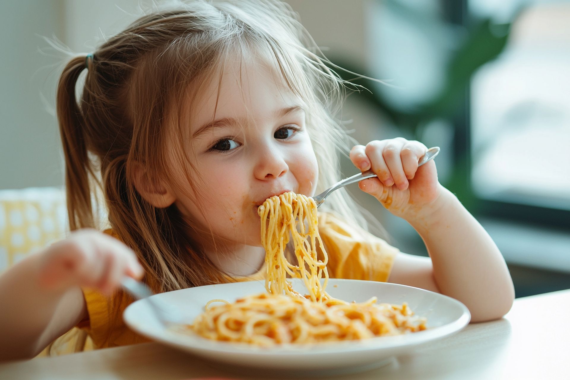 Happy toddler at mealtime — Lucy Upton's approach helps parents build positive food experiences from the start