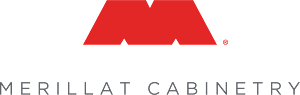 Merillat Cabinetry logo with red “M” and gray text on white background