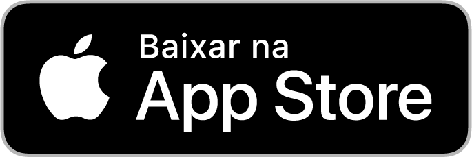 Botão de download da Apple App Store, fundo preto, logotipo branco da Apple e texto: 