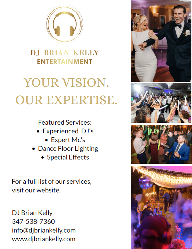 DJ Brian Kelly providing elegant and high-energy wedding DJ services, including ceremony music, custom announcements, lighting, and seamless reception entertainment.