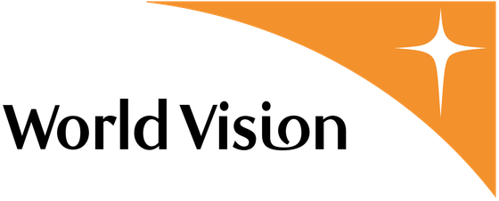 World Vision logo with black text and an orange stylized corner and starburst icon
