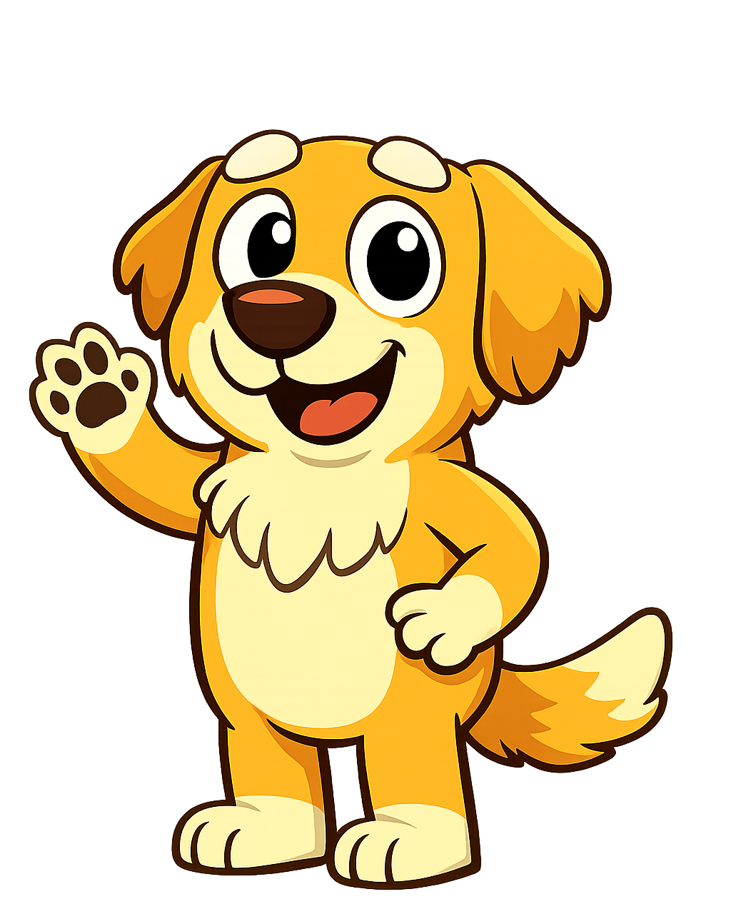 Cartoon golden puppy waving and smiling