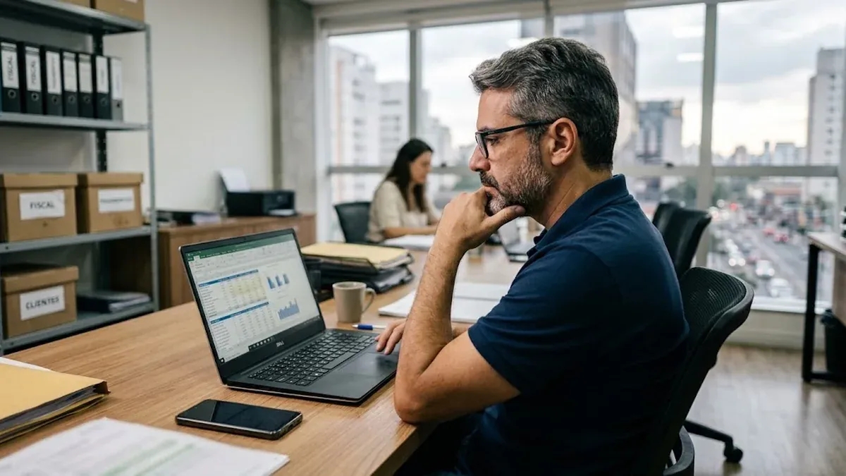 Profissional analisando custo por lead e desempenho de campanhas