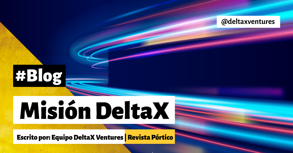Un fondo azul con un triángulo amarillo y las palabras blog mision deltax