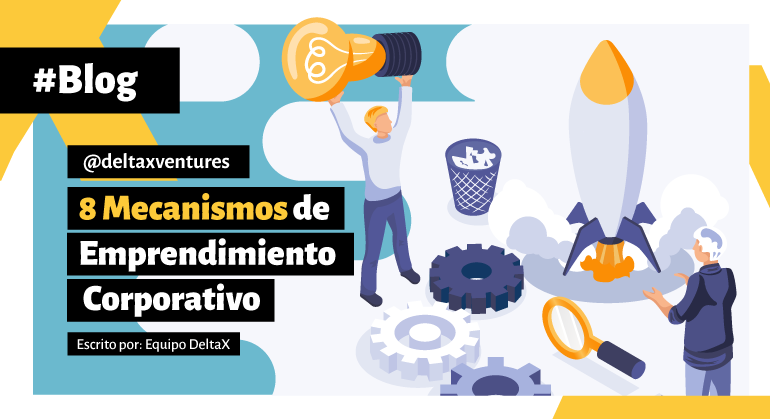 Una ilustración de un hombre sosteniendo una bombilla y un cohete.
