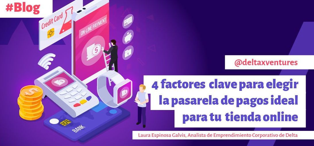 Un fondo morado con un hombre parado frente a una computadora.