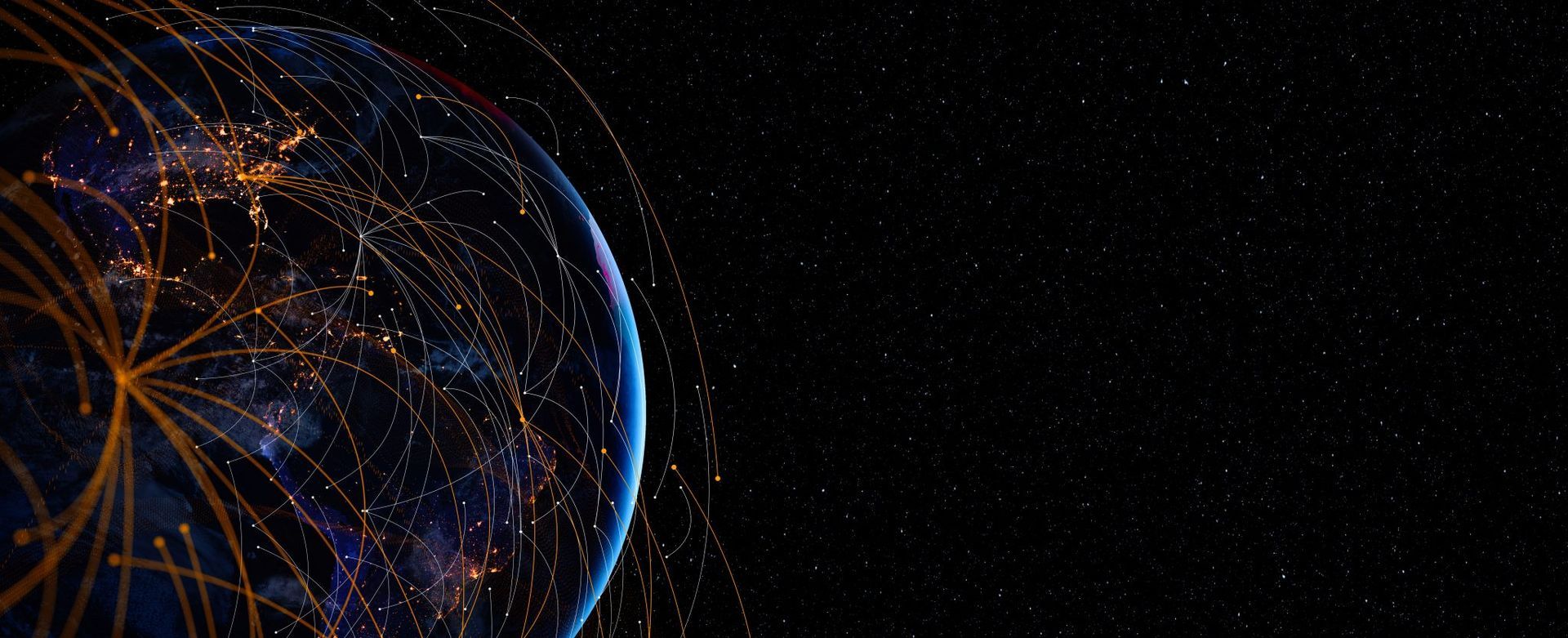 Una imagen de la Tierra generada por computadora desde el espacio con muchas conexiones.