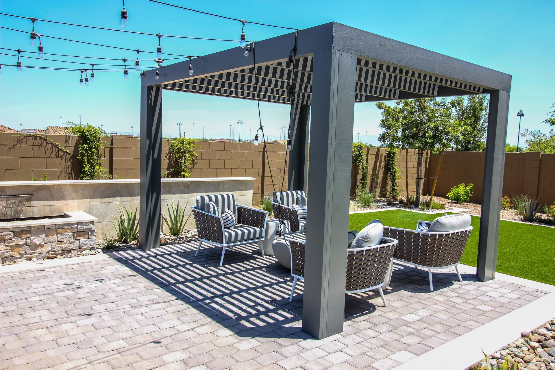 Modern gray patio pergola
