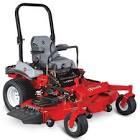 A red lawn mower is sitting on top of a white surface.