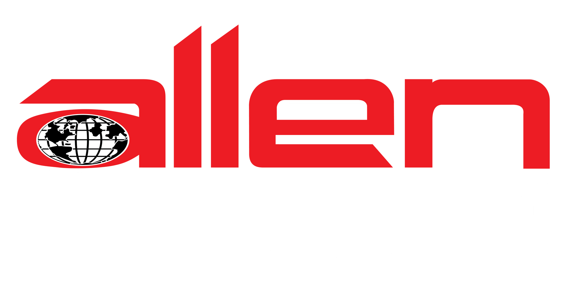 A red allen logo on a white background