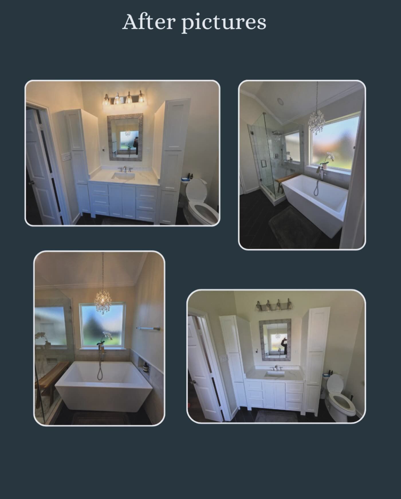 Bathroom after photos: white vanity, tub, shower, and window in a bright renovated space