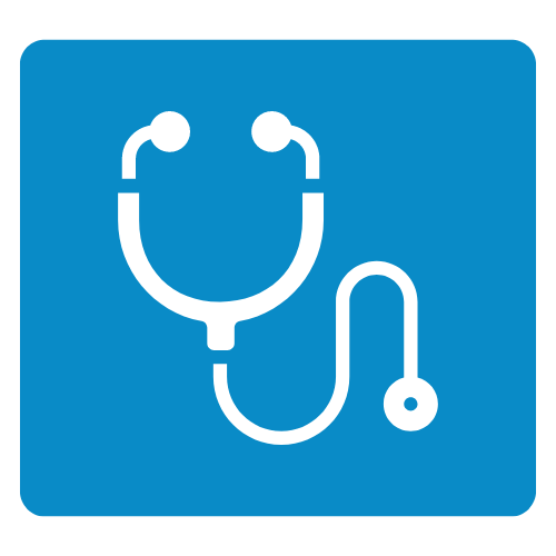 A white stethoscope is on a blue background.