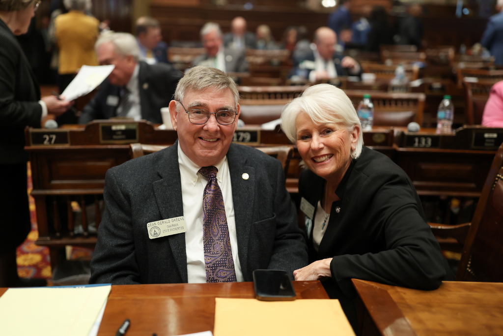 Karen Mathiak of Georgia House 82 posing with Dean Gerald Greene for a photo.