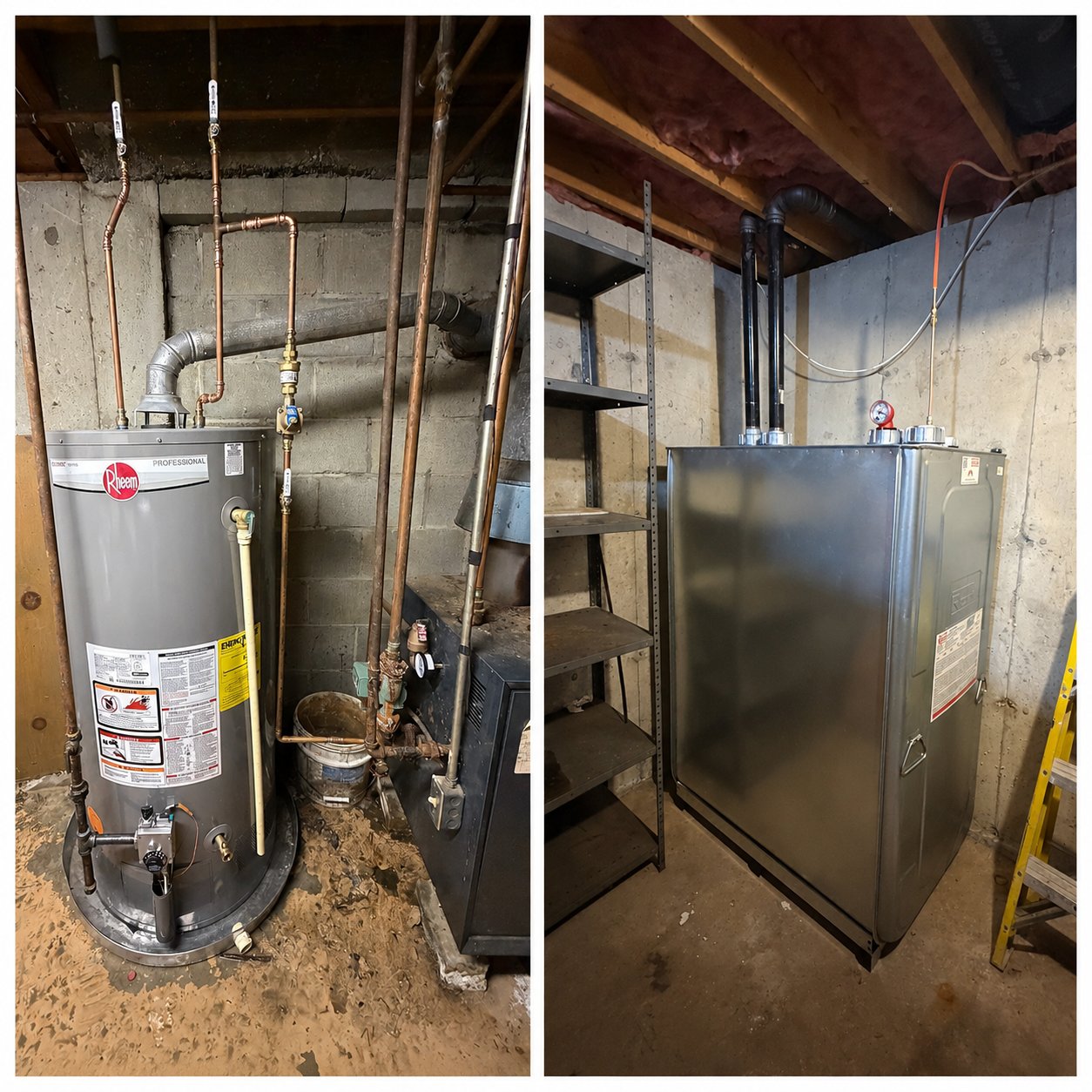 Oil tank and hot water heater installation
