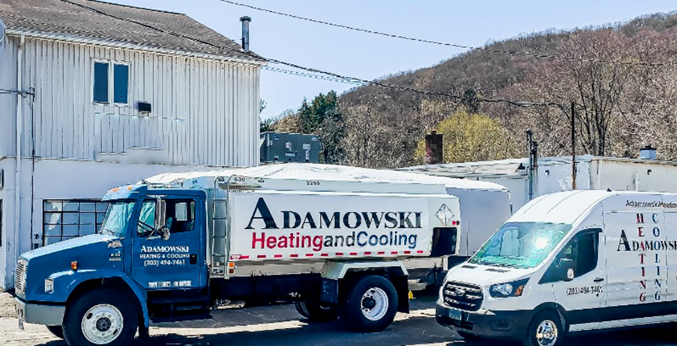 Adamowski Heating and Cooling oil truck and service van