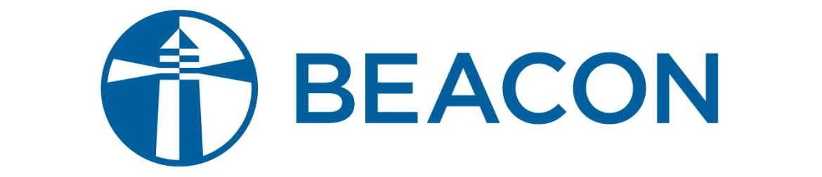 Logo for Beacon, a blue circular design with a lighthouse, followed by the word 