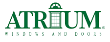 Atrium logo with dark green text and a window graphic. Text reads