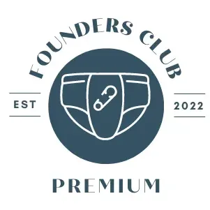 The founders club premium logo is a diaper with a hook on it.