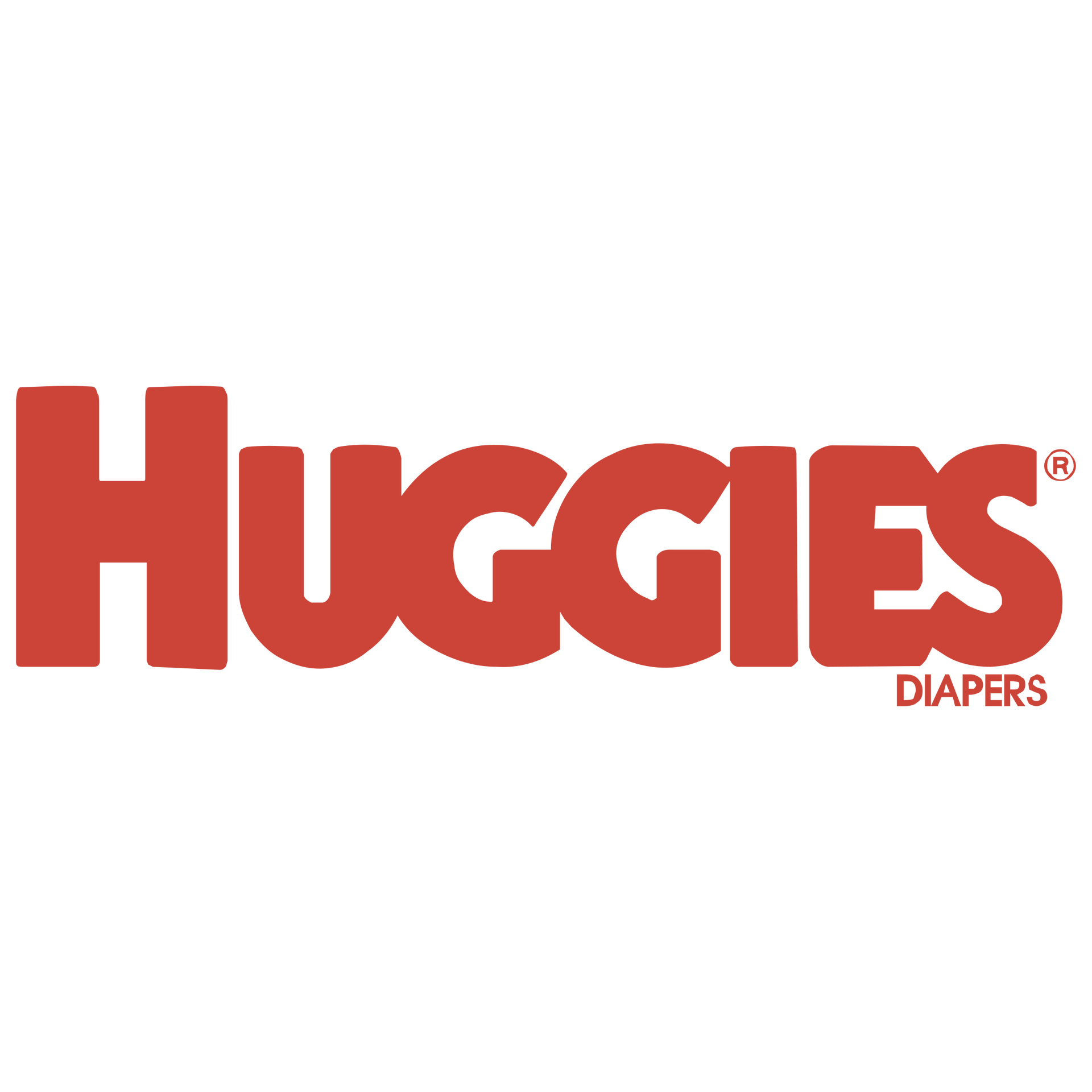 The huggies diapers logo is red and white on a white background.