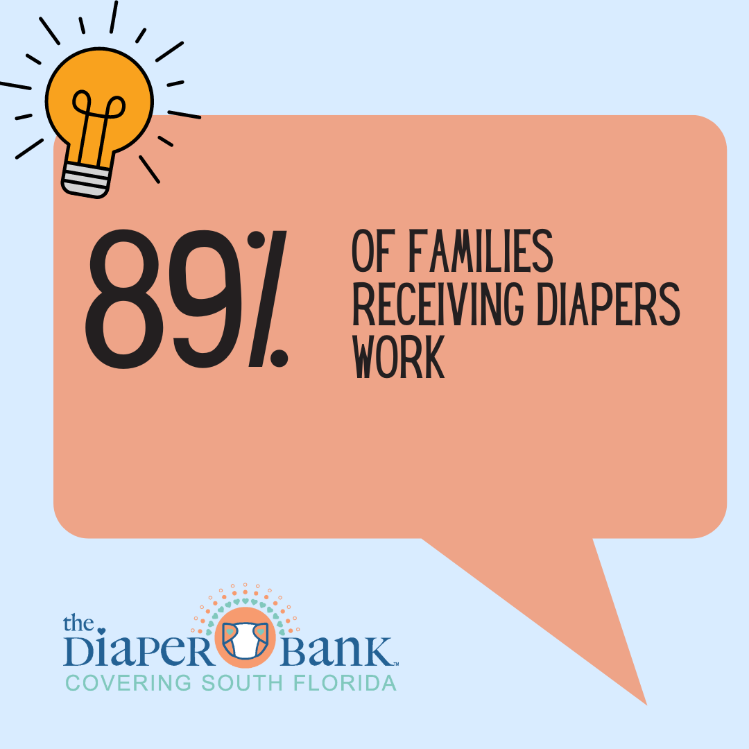 A speech bubble that says 891 of families receiving diapers work