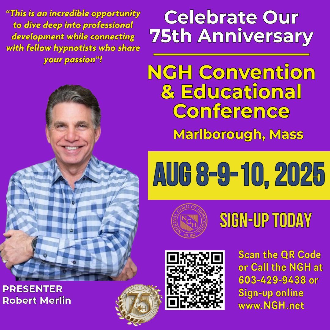 A man is standing in front of a sign that says `` celebrate our 75th anniversary ngh convention & educational conference ''. A man is standing in front of a sign that says `` celebrate our 75th anniversary ngh convention & educational conference ''.