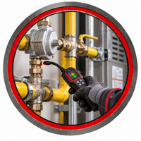 Thermal inspection of industrial gas pipes with a handheld meter and gloved hand