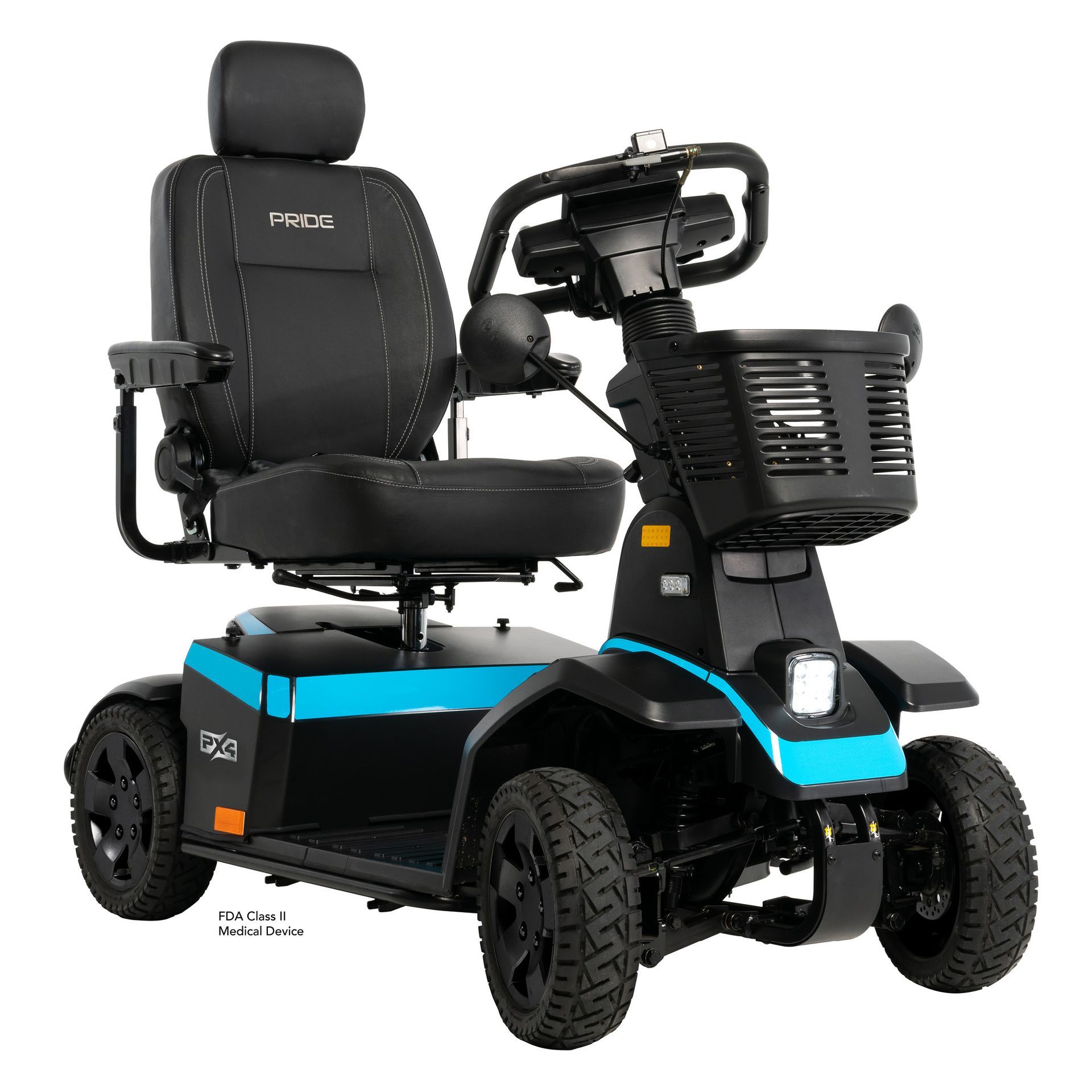 Man on a mobility scooter on a curb beside a house.