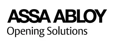 The logo for assa abloy opening solutions is black and white.