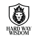 Black lion logo with crown above the words “HARD WAY WISDOM”