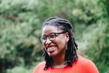 a woman smiling