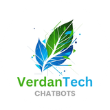 A logo for verdantech chatbots with a blue and green leaf on a white background.