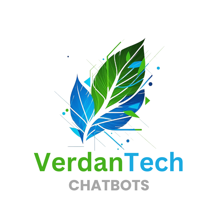 A logo for verdantech chatbots with a blue and green leaf on a white background.