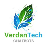 A logo for verdantech chatbots with a blue and green leaf on a white background.