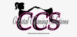 Coastal Cleaning Solutions logo, with a woman cleaning the letter "S" with a duster. Text: CCS, "Coastal Cleaning Solutions".