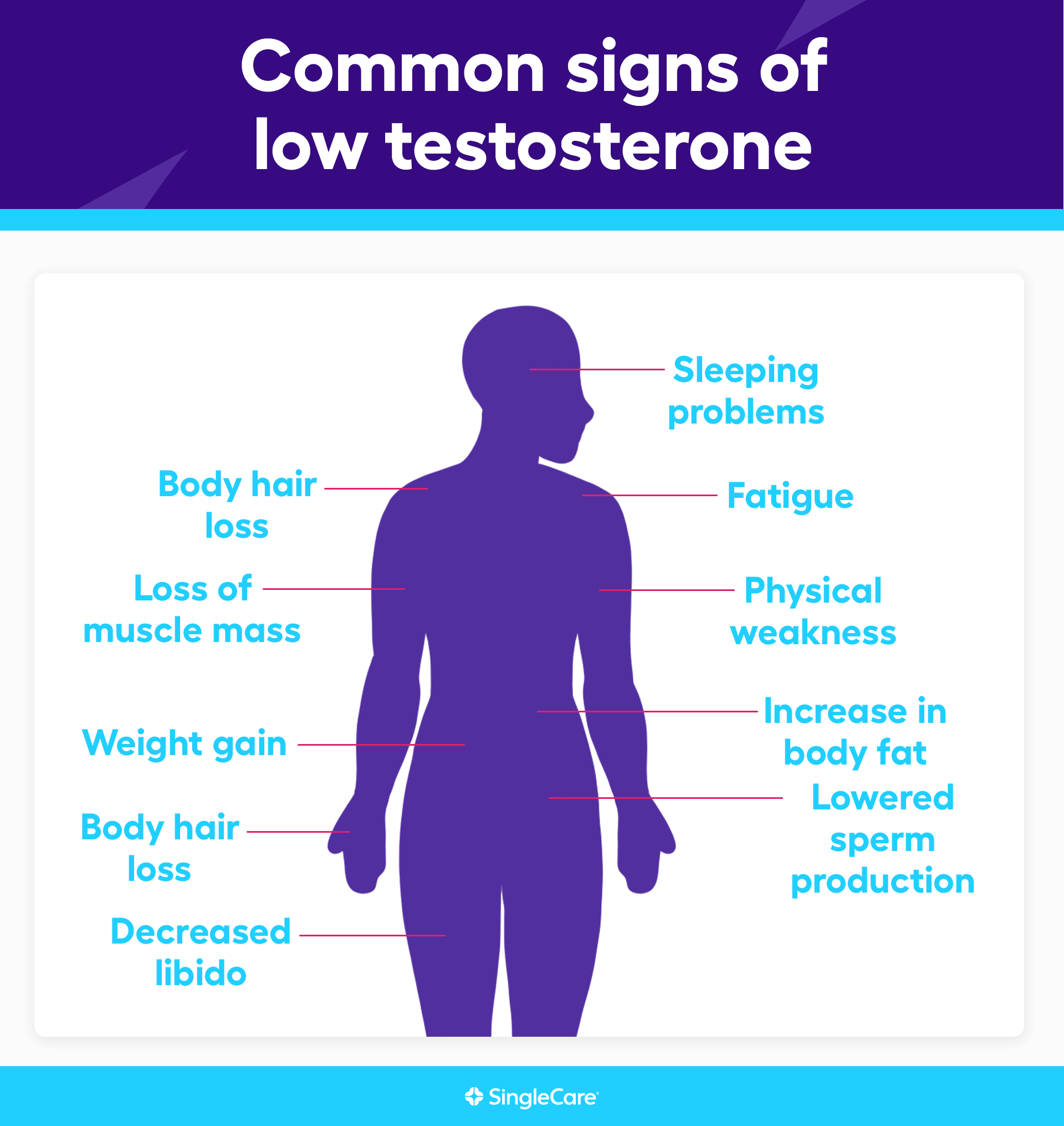 A graphic showing the common signs of low testosterone.