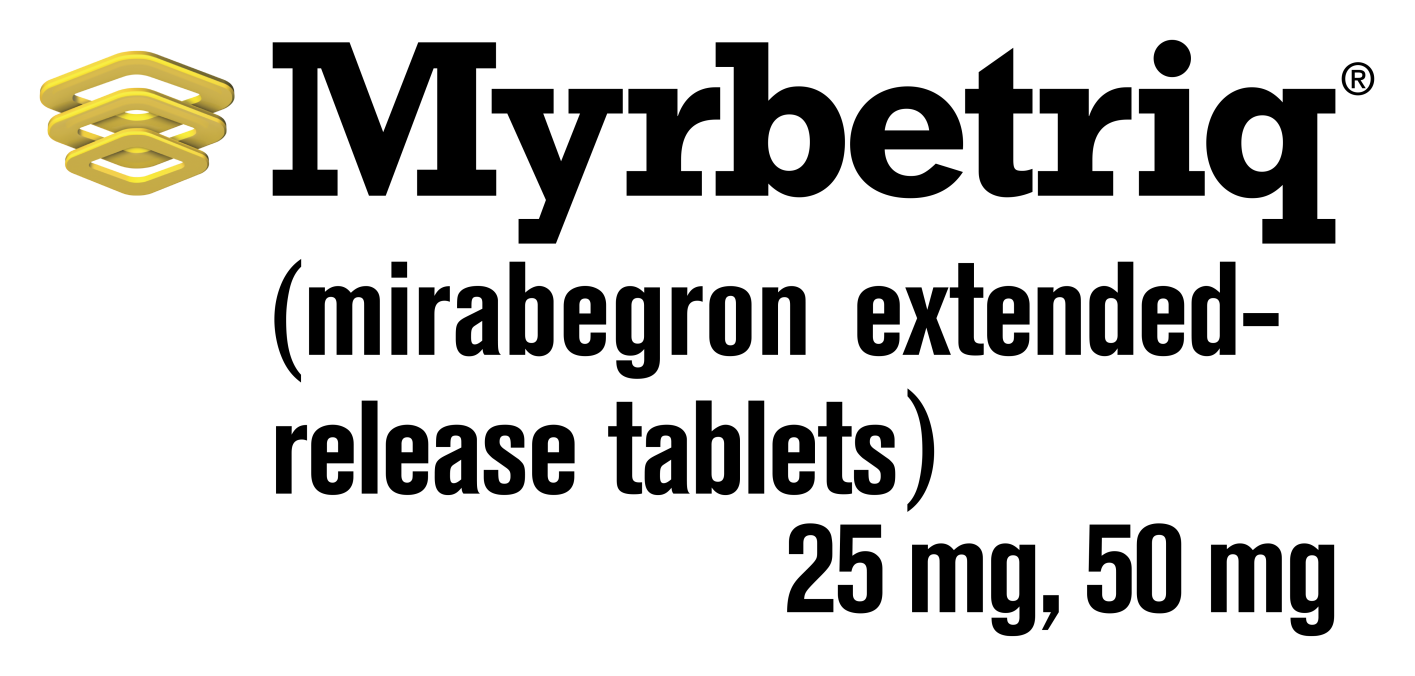 The logo for myrbetriq mirabegron extended release tablets.
