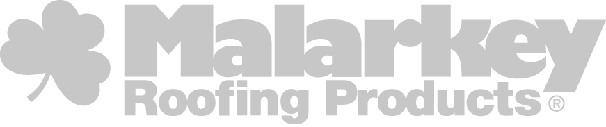 The Malarkey Roofing Products logo, featuring a stylized shamrock icon to the left of the company name in gray text.
