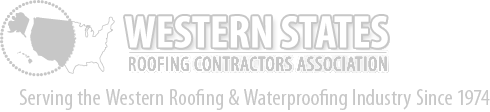 Logo for Western States Roofing Contractors Association, including a map of the Western US and the text,