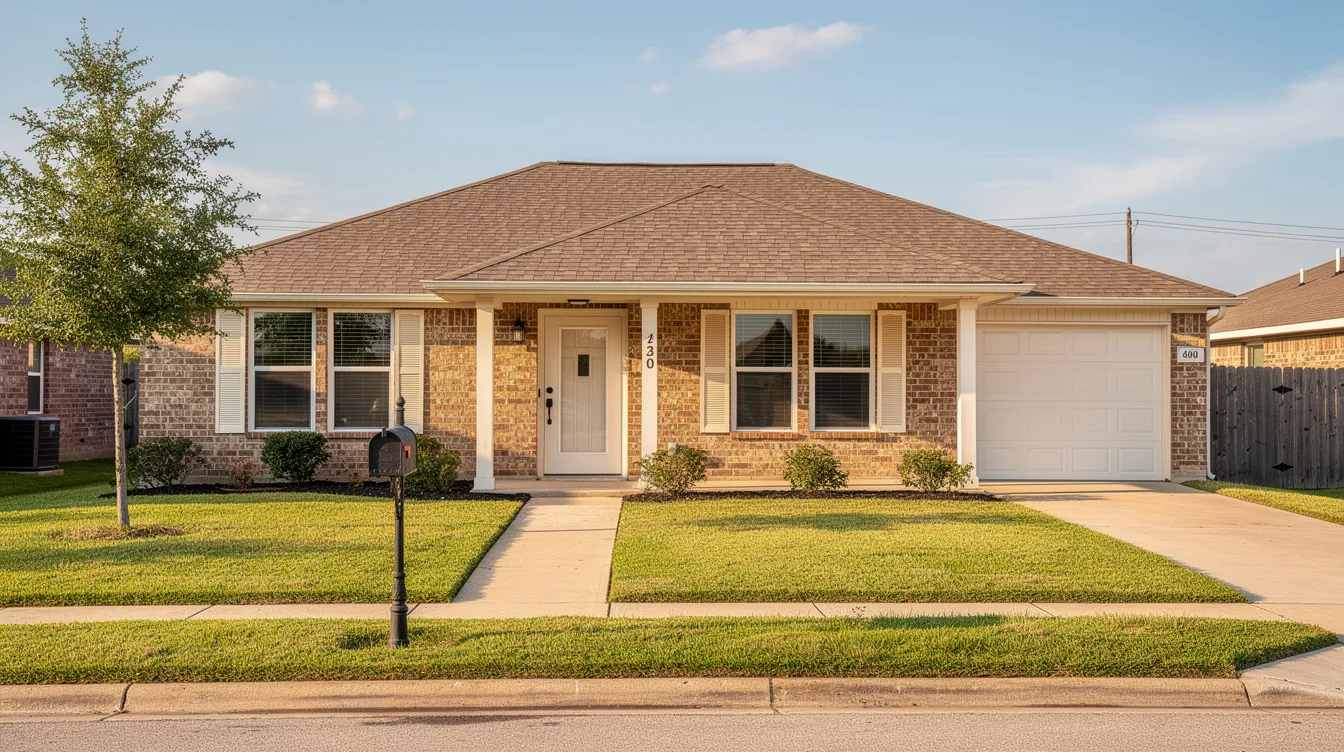 The image depicts a typical family home in Beaumont, TX, showcasing large front windows that reflect the local architecture. The house is surrounded by a well-maintained yard, emphasizing its welcoming atmosphere for homeowners looking to upgrade their property with energy-efficient glass services.