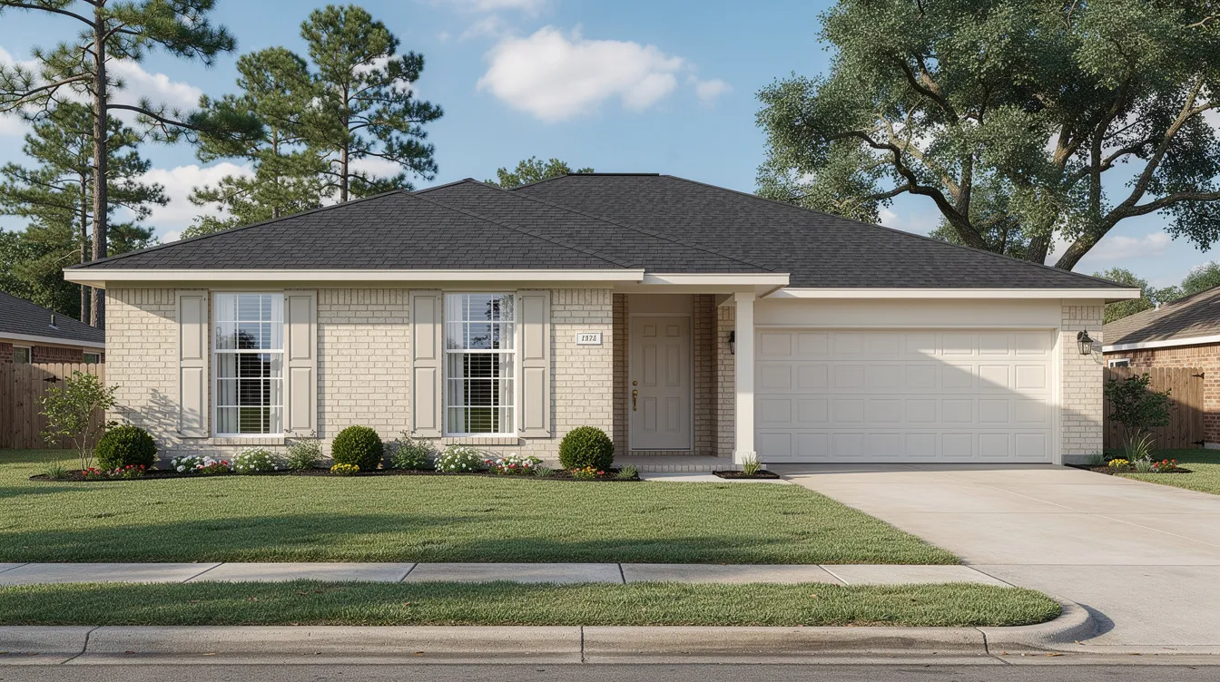 The image depicts a typical Beaumont, Texas home showcasing its prominent windows, which enhance the home's curb appeal and allow natural light to fill the interior. The windows appear to be energy-efficient, suggesting a focus on improved insulation and reduced energy costs for homeowners.