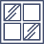 Simple 2x2 blue-and-white window icon with two diagonal striped panes and two blank panes