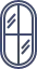 Blue outlined icon of a window with a diagonal sash and a vertical divider