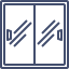 Two blue-outlined buttons with diagonal lines, one with a left bar and one with a right bar